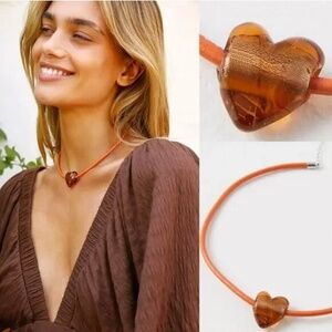 Free People Under the Sea Collar Orange NWT Choker Glass Heart Pendant
